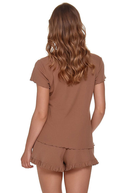 DOCTOR NAP 2 Piece Women's European-made Light Brown Pajama Set with Top & Short