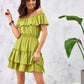 Roco Fashion Women's Casual Off-the-Shoulders Mini Ruffle Dress