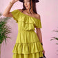 Roco Fashion Women's Casual Off-the-Shoulders Mini Ruffle Dress