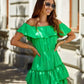 Roco Fashion Women's Casual Off-the-Shoulders Mini Ruffle Dress