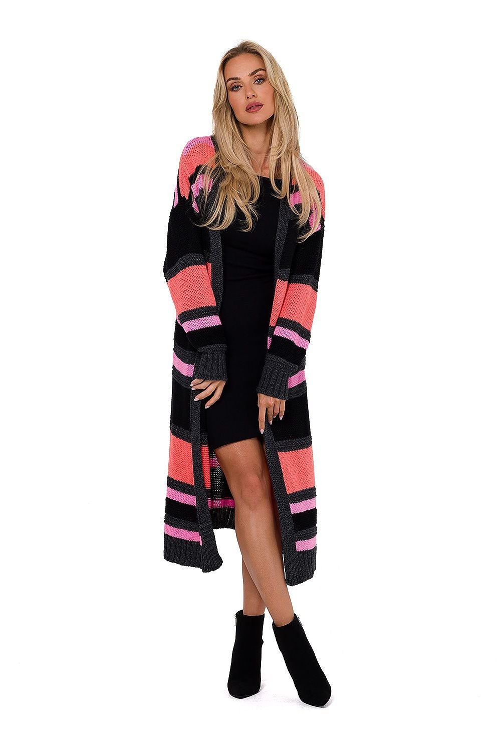 MOE Women's Multicolor Long Opened Contemporary-Style Sweater Cardigan - European-made
