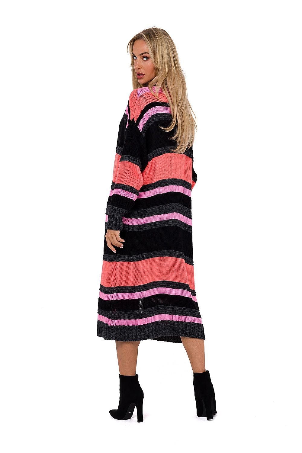 MOE Women's Multicolor Long Opened Contemporary-Style Sweater Cardigan - European-made
