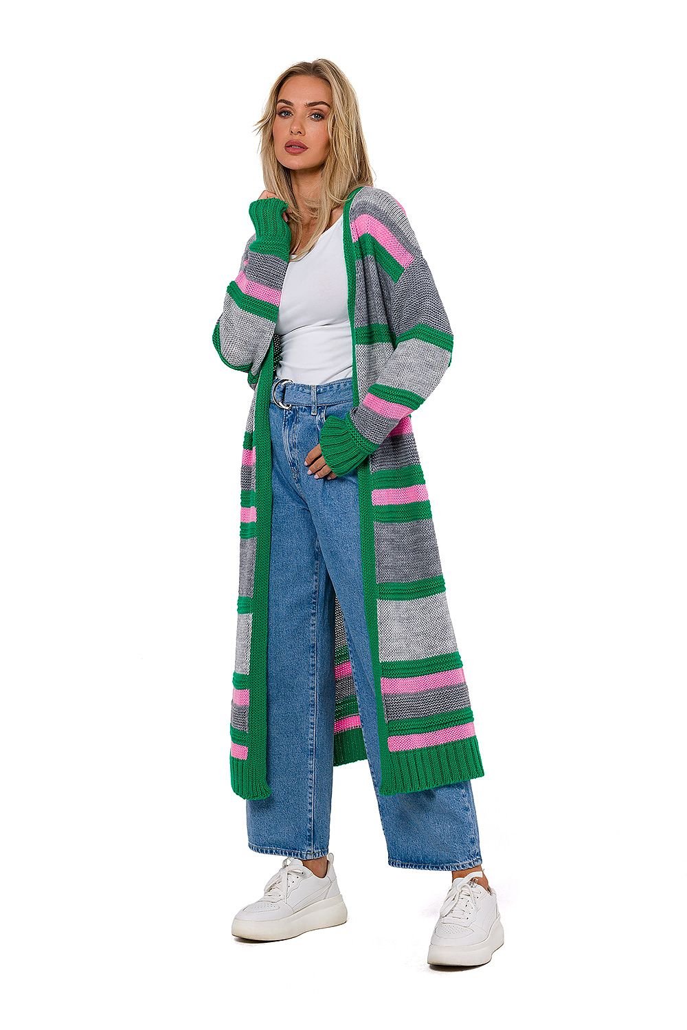 MOE Women's Multicolor Long Opened Contemporary-Style Sweater Cardigan - European-made