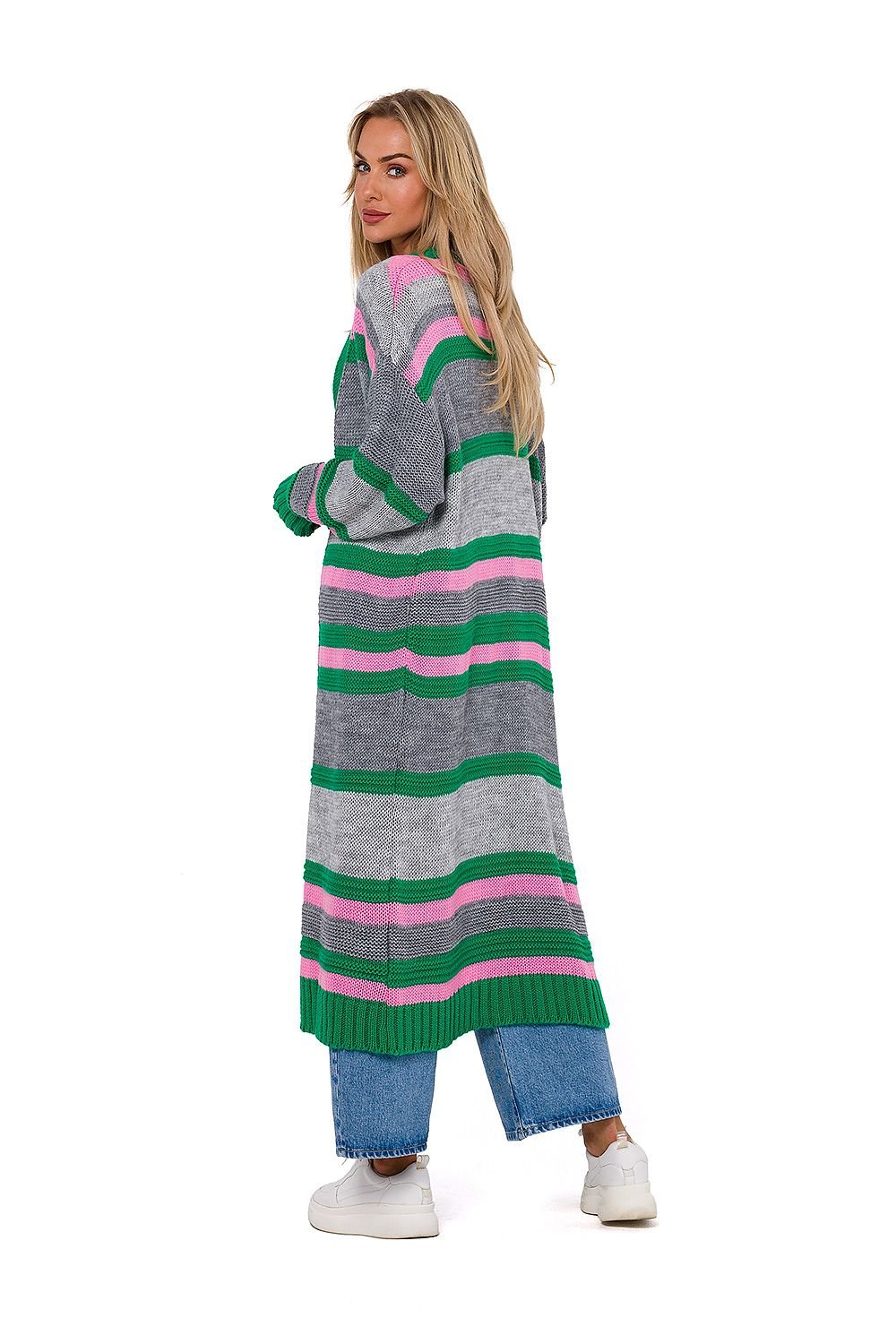 MOE Women's Multicolor Long Opened Contemporary-Style Sweater Cardigan - European-made