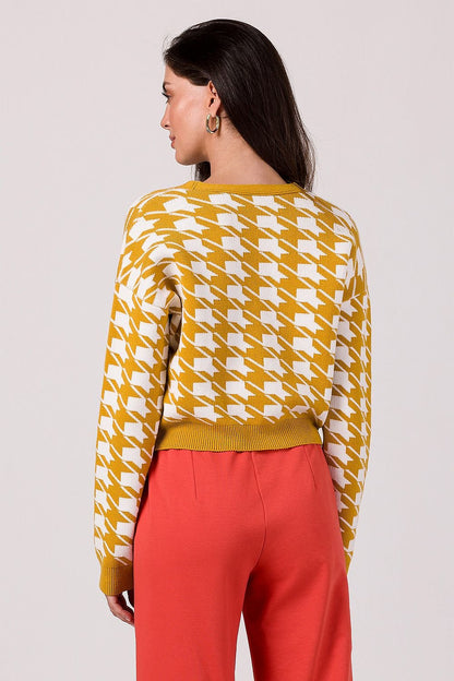 BE KNIT Women's European-made Houndstooth Buttoned-down Cropped Sweater Cardigan
