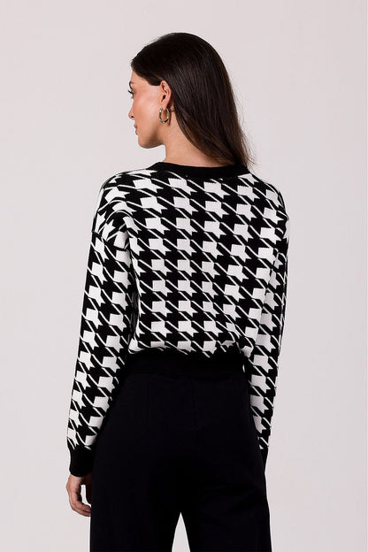 BE KNIT Women's European-made Houndstooth Buttoned-down Cropped Sweater Cardigan