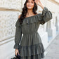 Roco Fashion Women's Solid Off-the-Shoulders European Mini Ruffle Dress