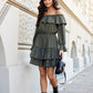Roco Fashion Women's Solid Off-the-Shoulders European Mini Ruffle Dress
