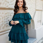 Roco Fashion Women's Solid Off-the-Shoulders European Mini Ruffle Dress