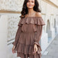 Roco Fashion Women's Solid Off-the-Shoulders European Mini Ruffle Dress