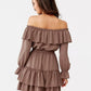Roco Fashion Women's Solid Off-the-Shoulders European Mini Ruffle Dress