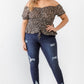 ZENOBIA Plus Size Frill Ruched Off-Shoulder Short Sleeve Blouse