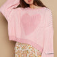 POL Pink Candy Round Neck Heart Patch Zipper Point Sleeve Sweater