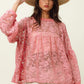 BiBi Women's Chic Mauve Floral Lace Long Sleeve Top