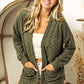 BiBi Olive Checkered Long Sleeve Open Front Cardigan
