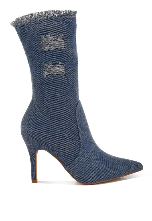 RAG & Co. Himkok Distressed Denim Mid-Calf Boots