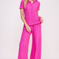 JADE BY JANE Textured Short Sleeves Top & Wide-leg Pants Set