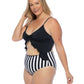 BLACK AND STRIPED CUTOUT ONE PIECE SWIMSUIT