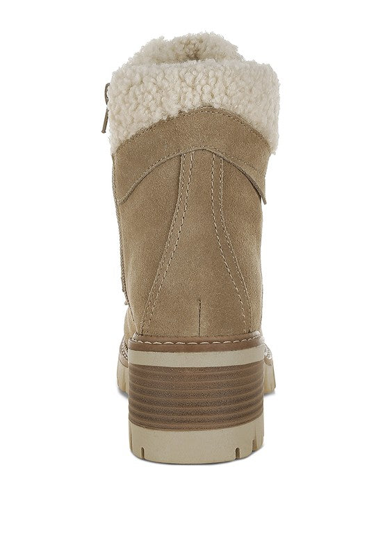 RAG & Co. Madoka Fur Collar Lace-up Snow Ankle Boots