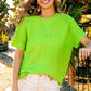 BiBi Texture Neon Green Round Neck Short Sleeve Knit Top