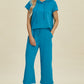 DOUBLE TAKE Full Size Texture Drawstring Short Sleeve Hoodie and Pocketed Pants Set