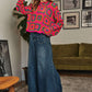 DAVI & DANI Crochet Patchwork Round Neck Pullover Sweater Top