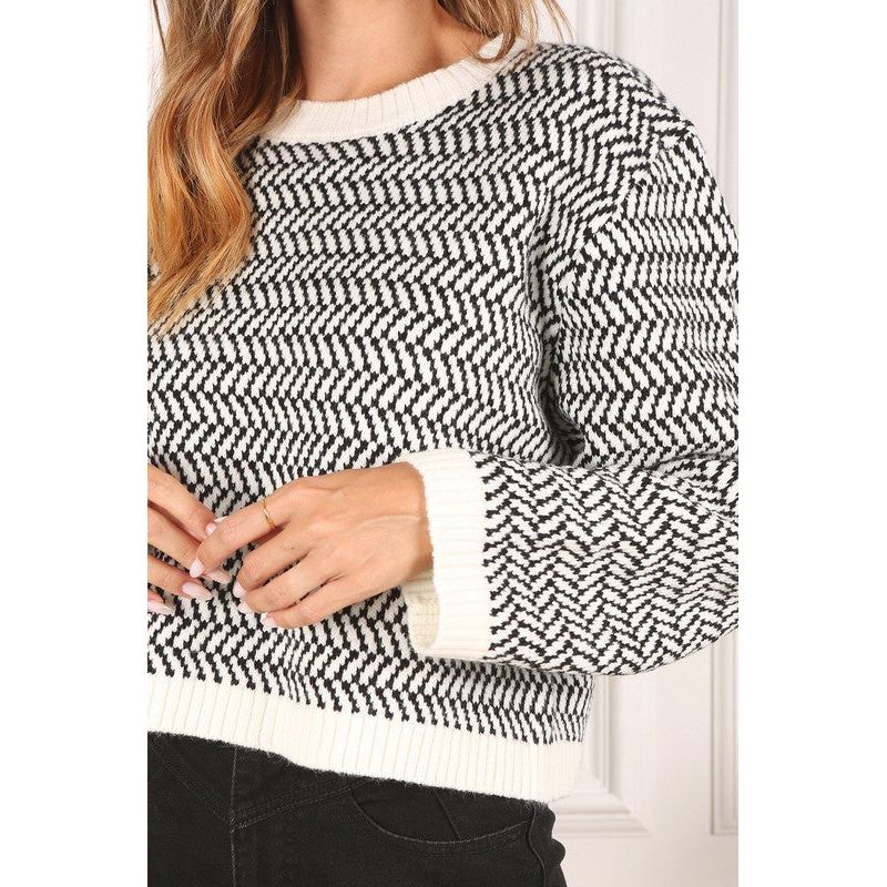 LILOU Herringbone pattern crew neck sweater