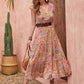 H.R.Z. Ruffled Printed V-Neck Cap Sleeve Tiered Dress
