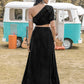 H.R.Z. Ruffled Single Shoulder Western-Boho Top and Slit Skirt Set