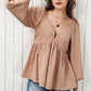 DOUBLE TAKE Tie Back Smocked Long Sleeve Babydoll Blouse