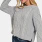 ZENANA Grey Cropped High Low Cable Sweater with Side Slits