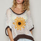 POL Hollow Out Flower Half Sleeve Knit Cover Up Top