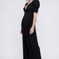 NUVI APPAREL Black V Neck Puff Sleeves Jumpsuit
