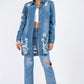 AMERICAN BAZI Distressed Button Down Denim Shirt Jacket