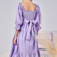 BiBi Lavender Swiss Dot Flounce Sleeve Smocked Tiered Midi Dress