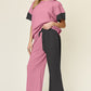 DOUBLE TAKE Full Size Texture Contrast T-Shirt and Wide Leg Pants Set