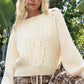 POL Cream Cable Knit Cutout Long Sleeve Sweater