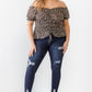 ZENOBIA Plus Size Frill Ruched Off-Shoulder Short Sleeve Blouse