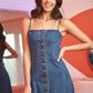 JADE BY JANE Women's Plus-size Buttoned-down Sleeveless Maxi Denim Dress with Elasticized Back