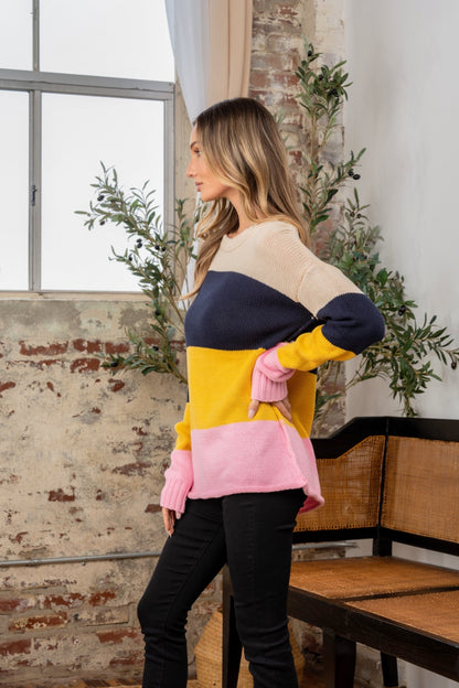 SEW IN LOVE Full Size Color Block Exposed Seam Sweater
