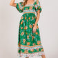 SAGE + FIG Boho Printed Smocked Short Sleeve Midi Dress