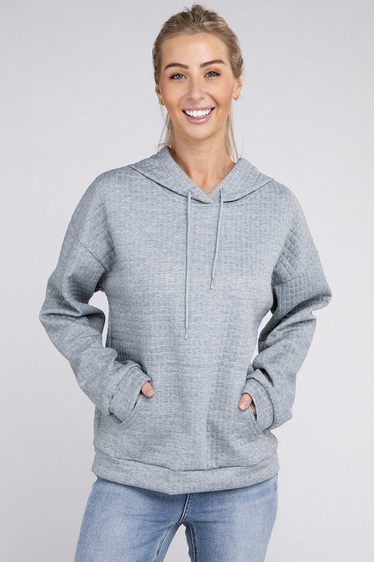 NUVI APPAREL Grey Textured Pocket Drawstring Hoodie