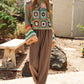 DAVI & DANI Floral Crochet Striped Sleeve Cropped Knit Sweater