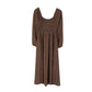 LILOU Square Neck Vintage Puffed Midi Dress