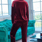 SYNZ Red Velvet Long Sleeve Top and Pants Lounge Set