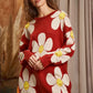 Jade by Jane Women's Plus-size Oversized Knit Sweater with Happy Face Flower Print