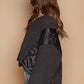 POL Women's Black Cable Knit Quilting Patch V-Neck Sweater