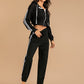 PERFEE 2 Pieces Drawstring Hooded Top and Pants Set with Side Stripes