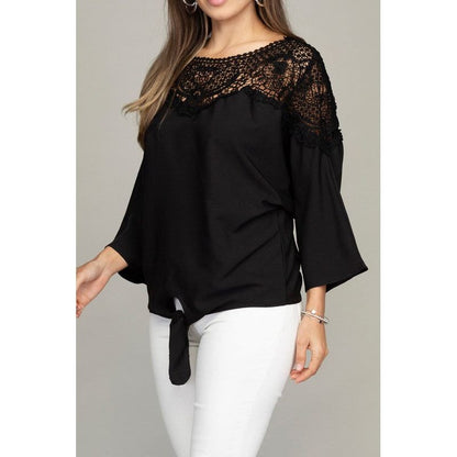 Lace trim blouse with tie