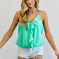 DAVI & DANI Solid V-Neck Sleeveless Ruffle Tank Top
